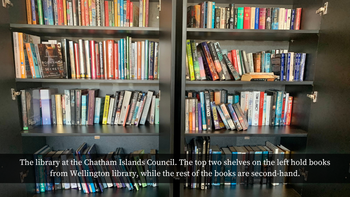 Shelves of books to borrow at Chatham Council Building