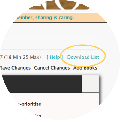 The download list button is located at the top right of your book list